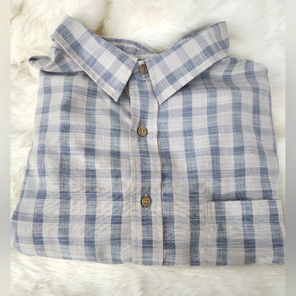 Roundtree & Yorke Blue Plaid 3XB Short Sleeve Button Down EUC